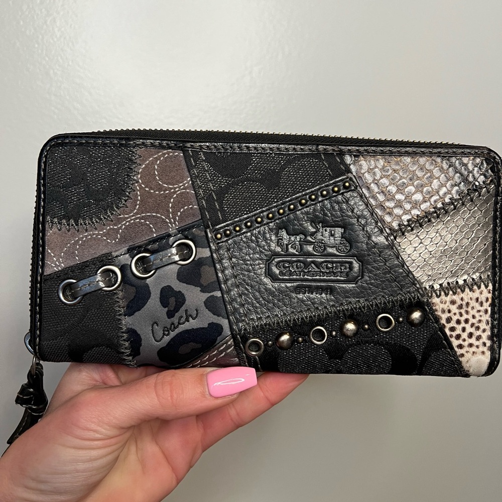 Coach Black and Gray Patchwork Wallet